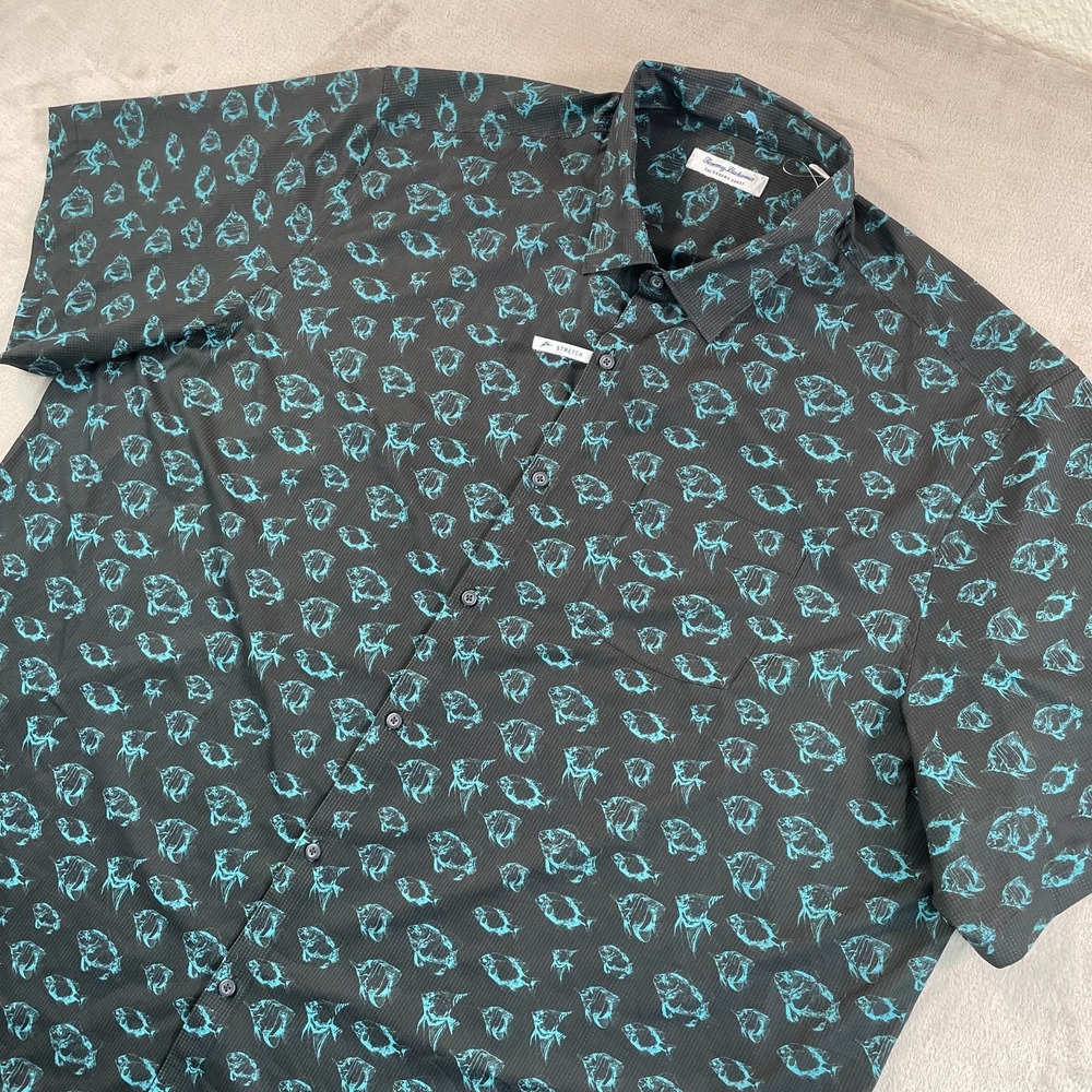 Tommy Bahama Bahama Coast IslandZone Shirt Men 3XLB Big Black Fish AOP NWOT $128